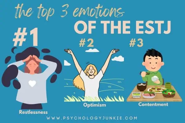 The top 3 emotions of the ESTJ (restlessness, optimism, contentment)