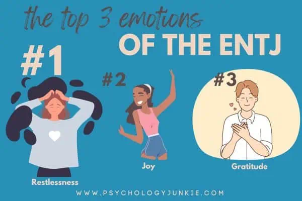 The top 3 emotions of the ENTJ (restlessness, joy, gratitude)