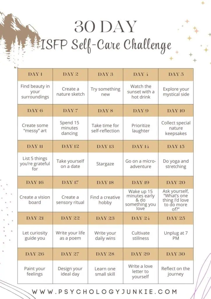 ISFP 30-day self-care challenge planner