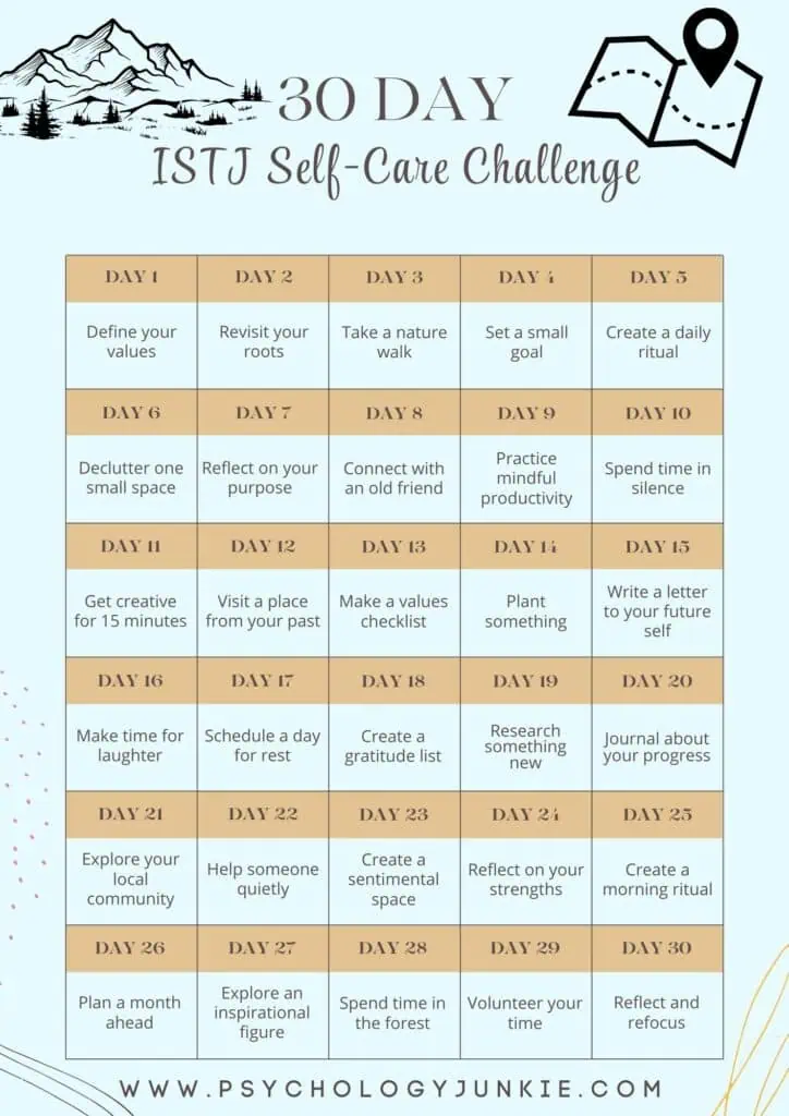 Get inspired, challenged, and refreshed for 30 days with this ISTJ self-care and personal growth challenge.