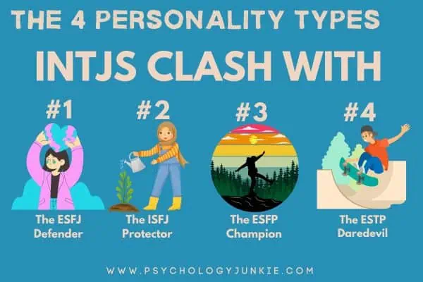 Discover the four personality types INTJs tend to clash with the most, and how to overcome the obstacles.